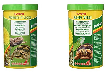 sera Flowers’n’Loops 1000 ml ist der Leckerbissen aus Einer Mischung von duftenden, getrockneten Blüten & schonend hergestellten Loops für Landschildkröten und andere Herbivore Reptilien 1.000 ml