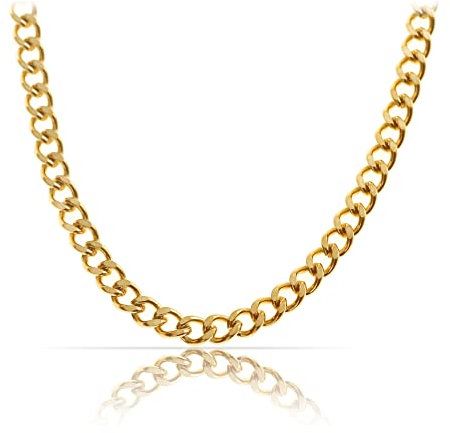 Hochwertige Goldkette aus Edelstahl • Robuste Goldene Halskette • Massive Königskette 60 cm | 4 mm • Cuban Link Chain Glieder-Kette Panzerkette • Handgemachter Herren-Schmuck (Gold 4mm)