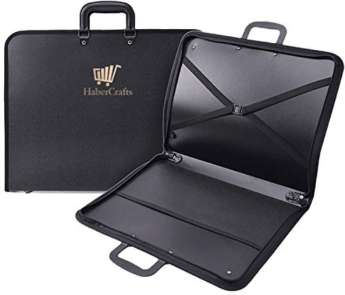 Habercrafts A3 Portfolio Case Art Folder Artist Presentation Carry Case Art Portfolio Carrying Strap Water Resistant Vinyl Storage Pocket Protection Zip Sketch Bag 46cm x 35cm x 3.8cm Deep