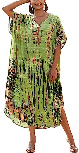 L-Peach Boho-kimono för kvinnor, lång cardigan, rymliga myskläder, överdimensionerad kaftan, strandklänning, täckande kläder, morgonrockar, A Olive, en storlek