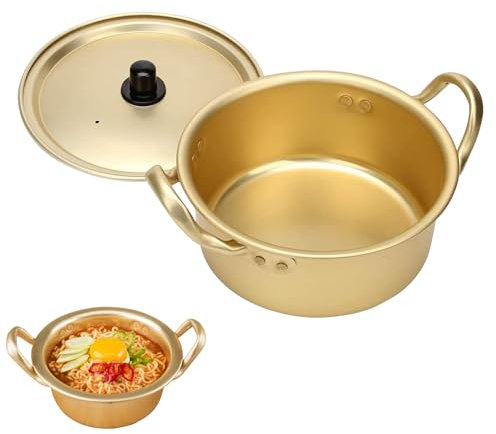 Korean Ramen Pot, 16cm Small Aluminum Noodle Cooking Pot Ramen Cooker Pasta Pots Korean Kitchen Cookware with Handles for Soup, Noodle, Pasta, Home and Outdoor