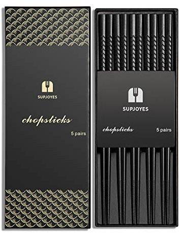 SUPJOYES 5 Paar Fiberglas-Essstäbchen, Schwarz Wiederverwendbare Japanische EssstäBchen, Waschbar FüR GeschirrspüLer, 24 cm, rutschfeste Stäbchen