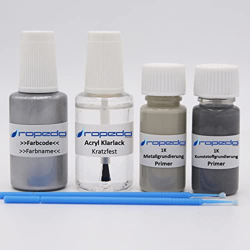 dropedo Lackstift Set passend für VW FELGENSILBER 20ml + Klarlack 20ml + 10ml Metallgrundierung + 10ml Kunststoffgrundierung