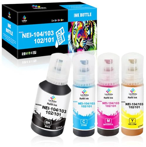 LeciRoba NEI-104/103/102/101 für epson Modellnummer 104 103 102 101 Use with ET-2710 ET-2711 ET-2712 ET-2714 ET-2715 ET-2720 ET-2726 ET-2810 2815 2820 2821 2826 4700 4800 4810 (4-Pack)