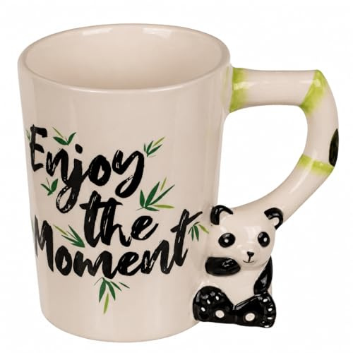 MIJOMA Handtag med 3D-motivhandtag panda – handmålad stengods mugg för kaffe, te och kakao, 300 ml