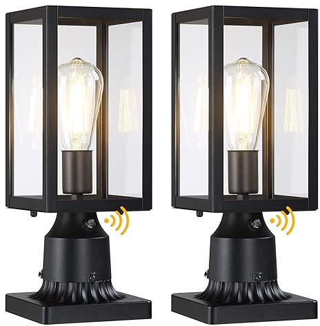 MYHXQ Dusk to Dawn Outdoor Post Lights with Pier Mount Base, 2-Pack Modern Lamp Post Light Fixture Waterproof Pole Lights Outdoor Column Lights Exterior Post Lantern with Clear Glass for Garden Patio