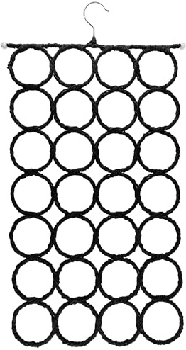 Super Z Outlet Foldable 28 Ring Hole Slots Space Saving Clothing Closet Hanger Scarf, Ties, Belts, Socks Organizer for Home Bedroom, Bathroom, Living Room (Black)