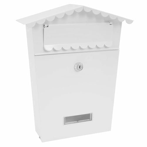 Buzón de Pared Correo de Estilo Sur de Europa, Buzón de Exterior de Metálico con Cerradura y Llaves, Buzón Impermeable de Gran Capacidad para Cartas, Fácil de Instalar (30x21x6.5cm, Blanco)