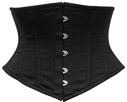 OH WEARS Underbust Black Cotton Steel Boned Corset (UK, Alpha, XXL, Regular, Regular, Black)