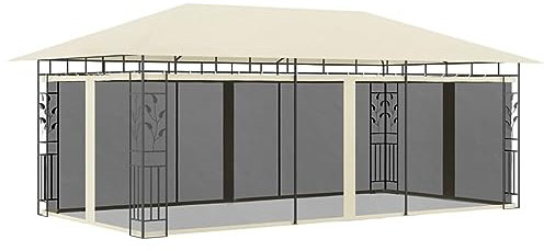 Gecheer Gazebo con Zanzariera 6x3x2,73 m Crema,Gazebo da Esterno,Padiglione da Giardino,Tenda per Feste,Gazebo per Barbecue