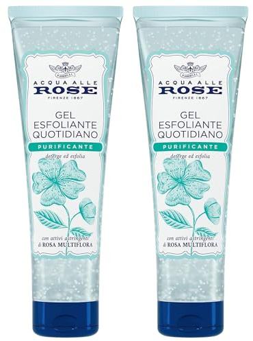 2x Acqua Alle Rose, Gel Esfoliante Quotidiano, Purificante, Deterge ed Esfolia, Con Attivi Astringenti Di Rosa Multiflora 150ml