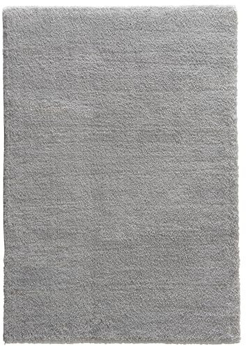 Astra Hochwertiger Teppich Wohnzimmer, Schlafzimmer - Hochflorteppich weich - flauschig & farbenfroh - einfarbiges Design - Teppich Grau 67 x 130 cm