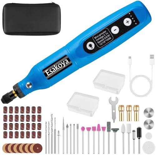Esakoya Cordless Rotary Tool, Multi-Purpose Power Rotary Kit with 75 Accessories, 5 Variable Speed & 3.7v Type-C Charging Rotary Tool for Engraving, Sanding, Polishing, Drilling, Grinding, DIY Crafts
