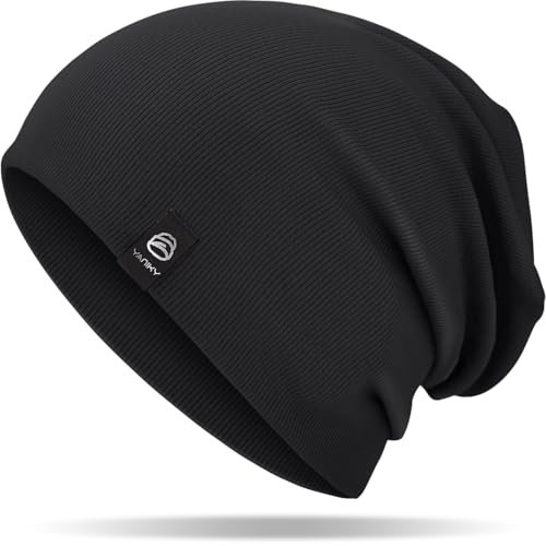 YANIKY Mütze Damen, Leichte Beanie Mütze Herren, Baumwolle Weiche Bequeme Dünne Mütze, Unisex Slouch Beanie Longbeanie für Alle Jahreszeiten (Schwarz)
