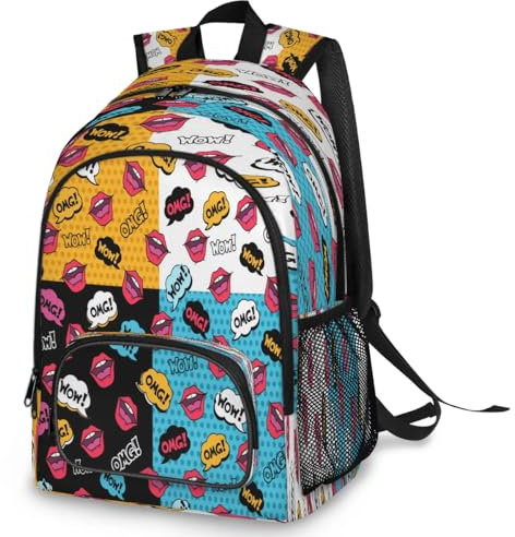 Wow-Rucksack für Damen, multifunktional, groß, für Schule, Büchertasche, Lippenmuster, Rucksack, Reisen, lässig, Laptop, Tagesrucksack für Kinder, Jungen, Mädchen, Männer, Frauen, farbig, Big