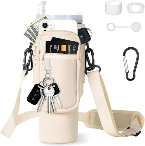 AIROLDI Bolsa para Stanley Cup 1,2 l/40 oz, accesorios para botella de agua, con compartimento para teléfono móvil, mosquetón y correa de hombro ajustable