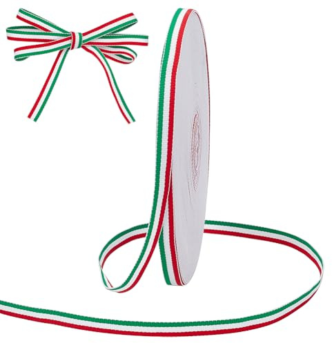 PH PandaHall 45.7m Ruban à Rayures de Noël Ruban Décoratif Tricolore Ruban Rouge Blanc et Vert Ruban Patriotique Drapeau Italien de 10mm pour Emballage Cadeau Décoration de Fête de Noël
