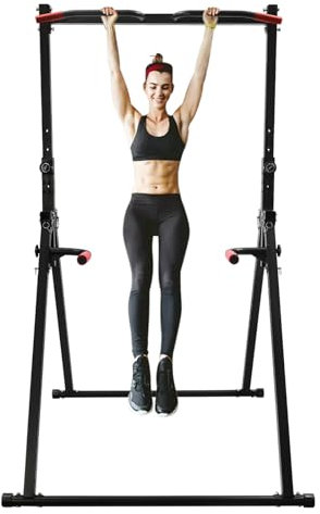 VonVVer Kraftstation Kraftturm Trainingsgerät mit Klimmzugstange - Multifunktionaler Kraftturm mit Dip-Station 200KG Belastbar Klimmzugstange und Hantelständer Krafttraining klimmzugturm für Home-Gym