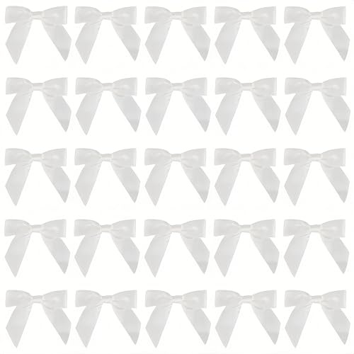 MUNSKT Fiocchi bianchi regali 50 pezzi bianchi regali finiti fiocchi regalo autoadesivi per fai da te, fiocco regalo con filo per confezioni regalo, fai da te