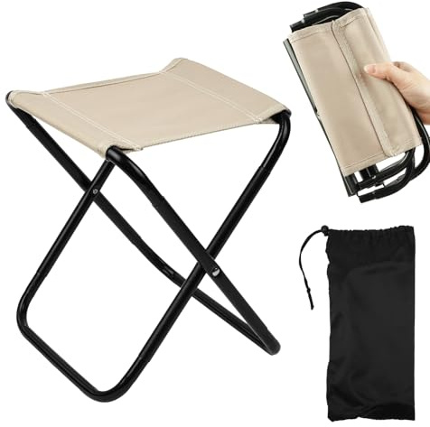 OFFCUP Folding Stool, Mini Outdoor Camping Stool, Portable Small Foldable Lightweight Garden Seat with Storage Bag, Folding Slacker Chairs for Fishing Travelling Picnics (Khaki)