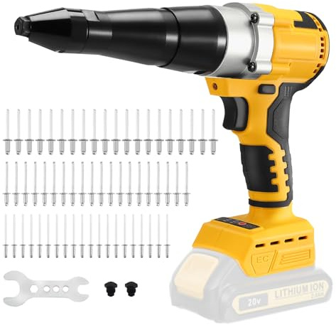 HuuppHip Cordless Rivet Gun Compatible with Dewalt 20V Battery, 3/16 5/32 1/8 Brushless Rivet Gun with LED Light, 3 x 20 Rivets, Portable Automatic Rivet Nut Gun Kit (Batteries not Included)