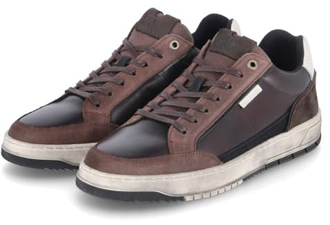 BULLBOXER Herren Low Sneaker Dunkelbraun Ledermix, Größe:45, Farbauswahl:braun