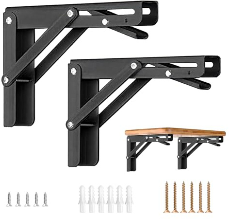 HBL' 2 Pack Folding Shelf Brackets 400MM Heavy Duty Shelf Brackets Wall Mounted Foldable Shelving Brackets for Drop Leaf Table, Folding Desk(Shelf Bracket Only)