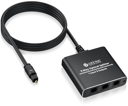eSynic 1 x 3 Toslink optisk digital ljudsplitter med 1 m kabel, 1 in 3 ut, lämplig för hemmabio, Xbox PS3, DVD, HDTV