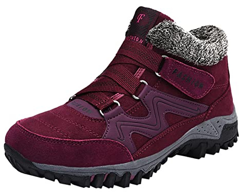 Generisch High Top Wanderschuhe Damen,Warm Verdickte Schneestiefel,Winddicht Abriebfest Bergschuhe,Mode bequeme Winterschuhe,Outdoor Rutschfest Sportschuhe,Lightweight Trekkschuhe, rojo, 37 EU