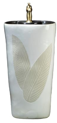 Lavandino moderno con piedistallo Lavandino da bagno in ceramica con piedistallo, rubinetto e kit di scarico, lavabo integrato for esterni