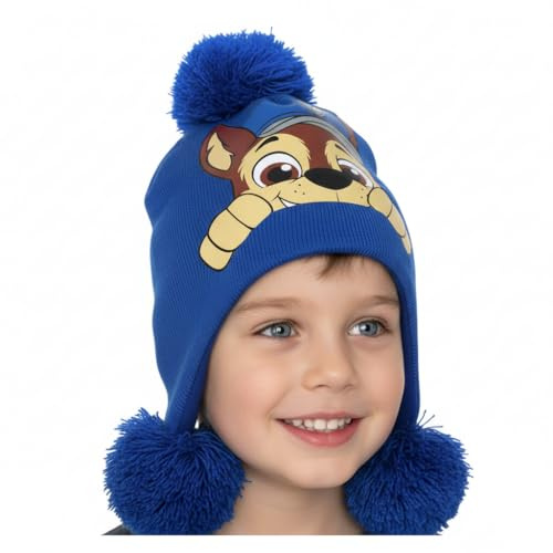 A2Z 4 Kids Gorro unisex de la Patrulla Canina, gorro de invierno oficial de Chase & Skye, gorro de punto con forro polar cálido con pompón, gorro acrílico suave y acogedor, ideal para 3-7 años, talla