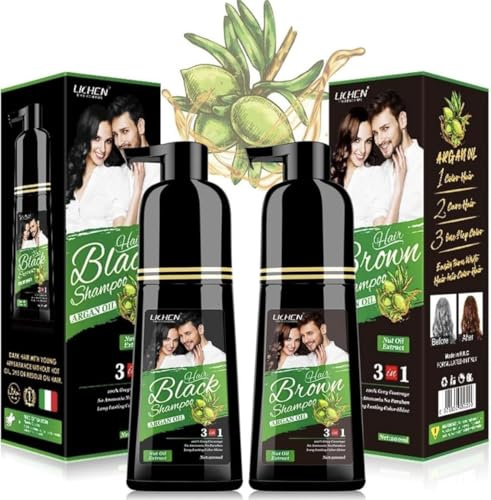 LICHEN PROFESSIONAL Hair Color Shampoo with Pump Applicator 200ml Natural Black (Dark Brown)