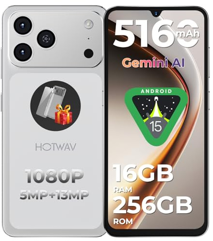 HOTWAV A17 Pro MAX Telefono Movil (2026) 16GB + 256GB 1TB Telefonos Moviles Libres, Batería 5160mAh, 6.75 HD+ Pantalla Android 15 Smartphone, Cámara 13MP+5MP, 4G Dual SIM/WiFi 6/Face ID/GPS