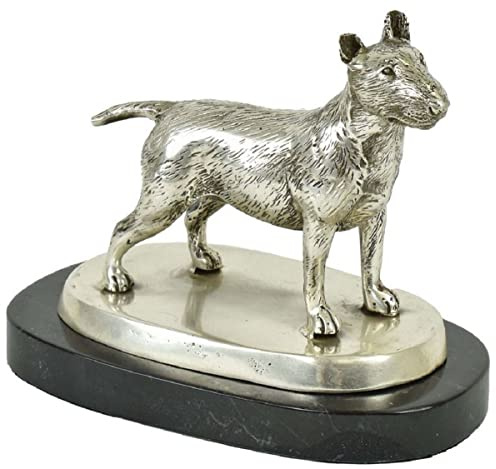 lyxig dekorativ bronsfigur bull terrier hund silver/svart 19 x 10 x H. 15 cm - Bronsskulptur med marmorbas - Dekorationsfigur - Dekoration Tillbehör