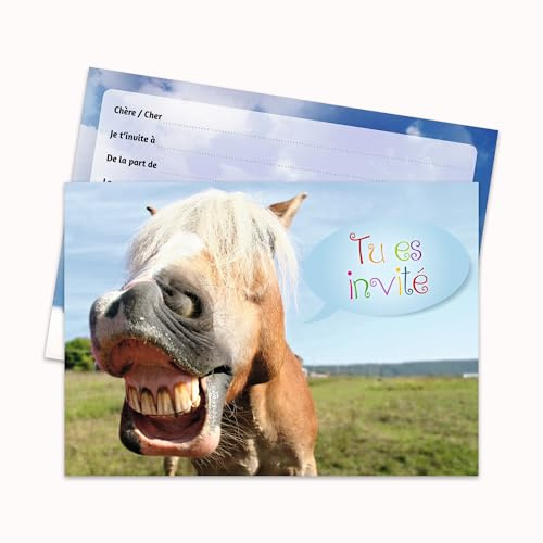 Edition Colibri (10619 FR 10 invitations en Français Cheval drôle: lot de 10 cartes d'invitation tendres et illustrées avec un cheval drôle pour un anniversaire de fille
