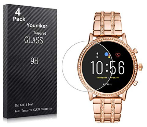 Youniker 4 Pack for Fossil Gen 5 Julianna Screen Protector Tempered Glass for Fossil Women Gen 5 Julianna HR Smartwatch Screen Protectors Cover 9H 0.3MM Anti-Scratch Anti-Fingerprint Bubble Free