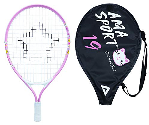AMA SPORT - AT-BP19-19-Inch Junior Tennis Racket - Pink - Aluminium - Lightweight and Durable - Beginner Learning Racket - Ideal for Children Aged 3 to 4 - Carry Bag Included