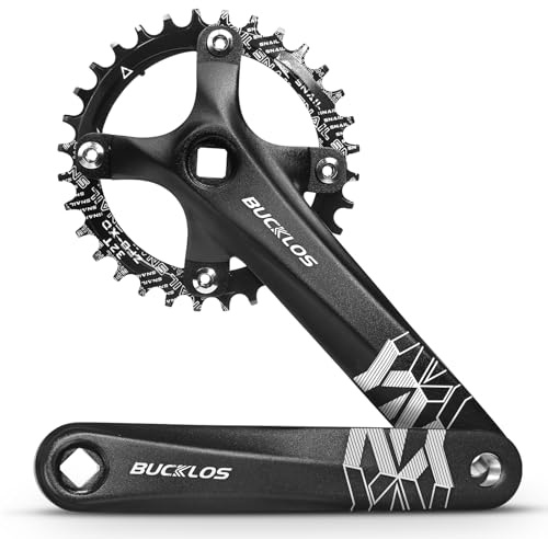 BUCKLOS MTB Mountain Bike Single Speed Square Taper Crankset -170mm Cranksets Bicycle Crank Set with 104BCD 32/34/36/38/40/42T Round/Oval Chainring Fit for Ebike/Commuter Bike