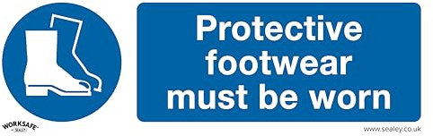 Sealey SS7V10 Protective Footwear Must Be Worn - Mandatory Safety Sign - Self-Adhesive Vinyl - Pack of 10
