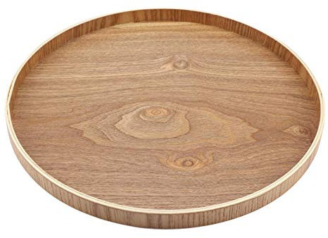 Vassoio in Legno Rotondo, Piatto da Portata Piano Rotondo Vassoi Piatti Grandi Tondo Decorativo di Servizio Versatile Alimento Naturale Casa Cucina Alimenti Dolci per Set Tè Caffè Frutto Cibo (33 cm)