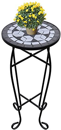 Festnight Mosaik Beistelltisch Gartentisch Rund Tisch Bistrotisch Blumenständer Balkontisch Rund Mosaiktisch Outdoor Balkontisch Mosaik Balkontisch Klein Schwarz