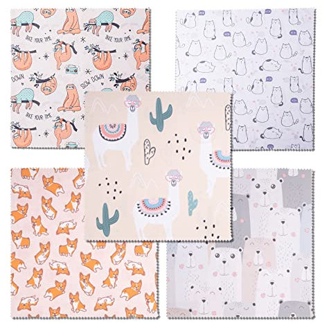 Lens-Aid Set 5 paños Microfibra diseño Animales – Paños Suaves para Pantallas, Gafas, cámaras, óptica y móviles – Lavables, Reutilizables, 20×20 cm