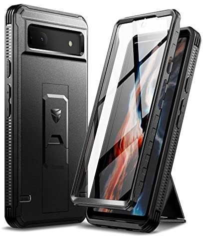 Dexnor Kompatibel mit Hülle Google Pixel 6A, [Eingebauter Displayschutz und Kickstand] Heavy Duty Military Grade Schutz Stoßfeste Schutzhülle Kompatibel mit Google Pixel 6A - Schwarz