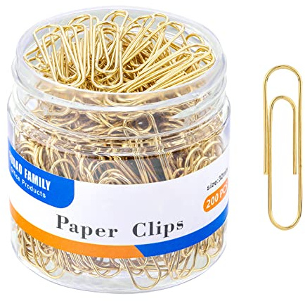 FUDAO FAMILY Medium Paper Clips, 200-Count, Paperclips, Gold Paper Clips, 1.3 Inch (32mm) Paper Clip