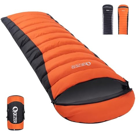 QEZER Down Sleeping Bag for Adults 600 Fill Power, Cold Weather Compact Ultralight All Seasons Sleeping Bag for Backpacking, Camping, Hiking