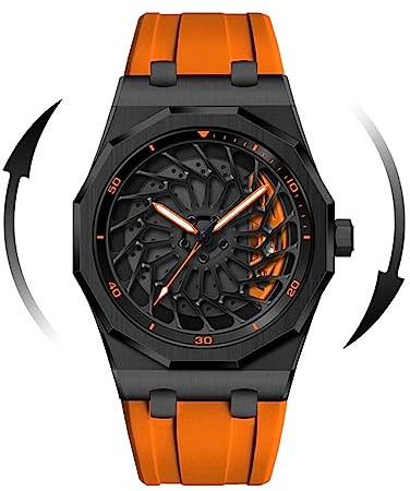 Mihawk Felgenuhr Herren - Motorsport Armbanduhr im 3D Felgendesign aus Edelstahl Custom Designer Uhr mit Mineralglas - Quarzuhr (M-I8)