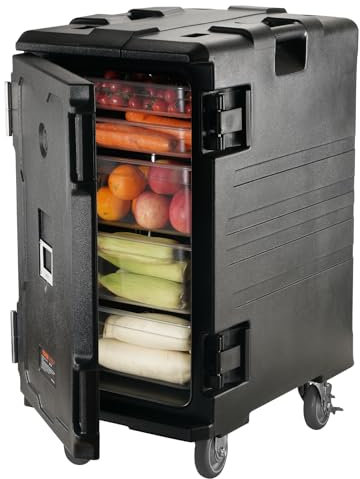VEVOR Isolierter Thermobox Isolierbox Lebensmittelbehälterträger, 120 L für Catering, Rollbare Tragbare LLDPE-Lebensmittelbehälterträger, Schwarz Frontlader-Speisewärmer für Restaurant, Kantine usw.