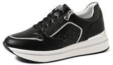 QUEEN HELENA Sneakers mit seitlichem Reißverschluss Turnschuhe mit Plateau Casual Damen X30-1, Schwarz , 38 EU