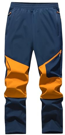 Willit Barn fleecefodrade skidor snöbyxor pojkar softshell termiska vandringsbyxor vattentäta vinter utomhusbyxor, Marinblått Xsp, L