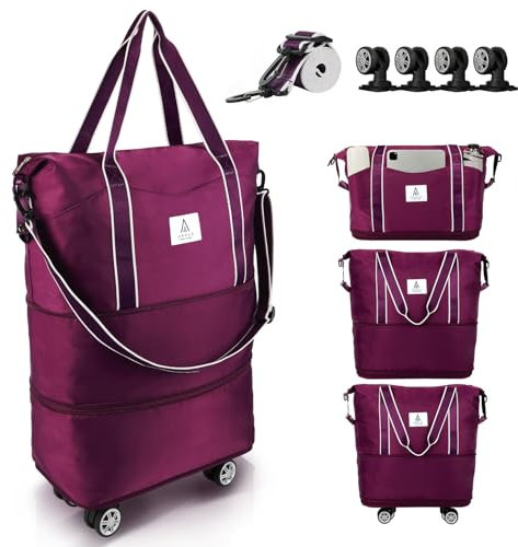Arxus Reisetasche Erweiterbar mit Rollen, Faltbare Handgepäck Tasche Großer Reisetaschen für Damen und Herren zum Reisen Sport Camping Weekender Übernachtung 25L-55L